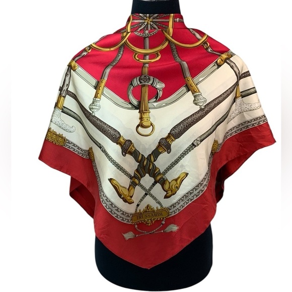 Trussardi Silk Scarf Elegant Red and Gold Scarf - Picture 3 of 17